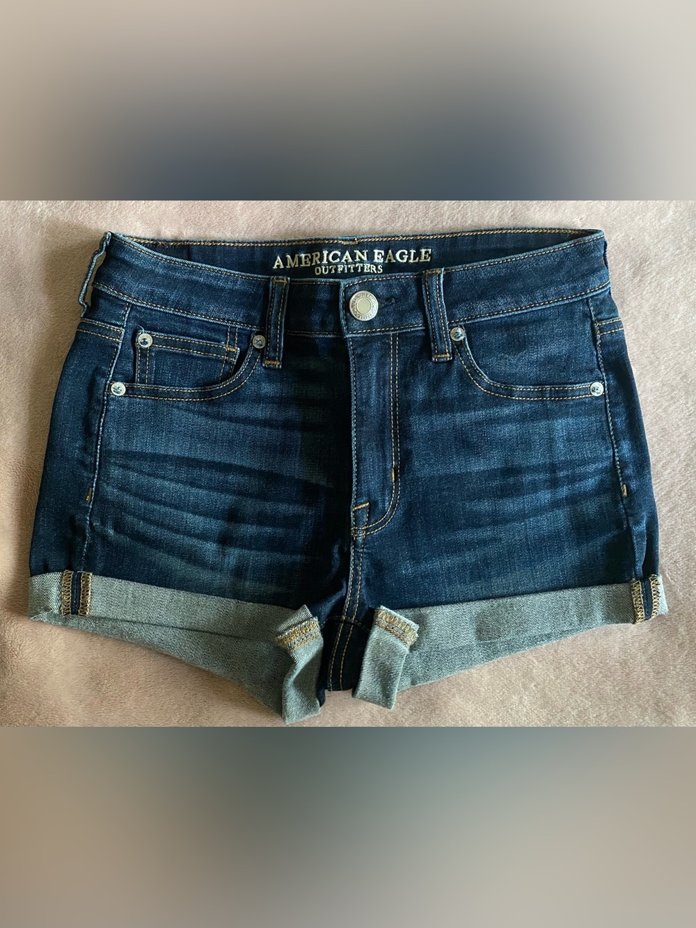 American Eagle Outfitters Dark Blue Cuffed Denim Shorts